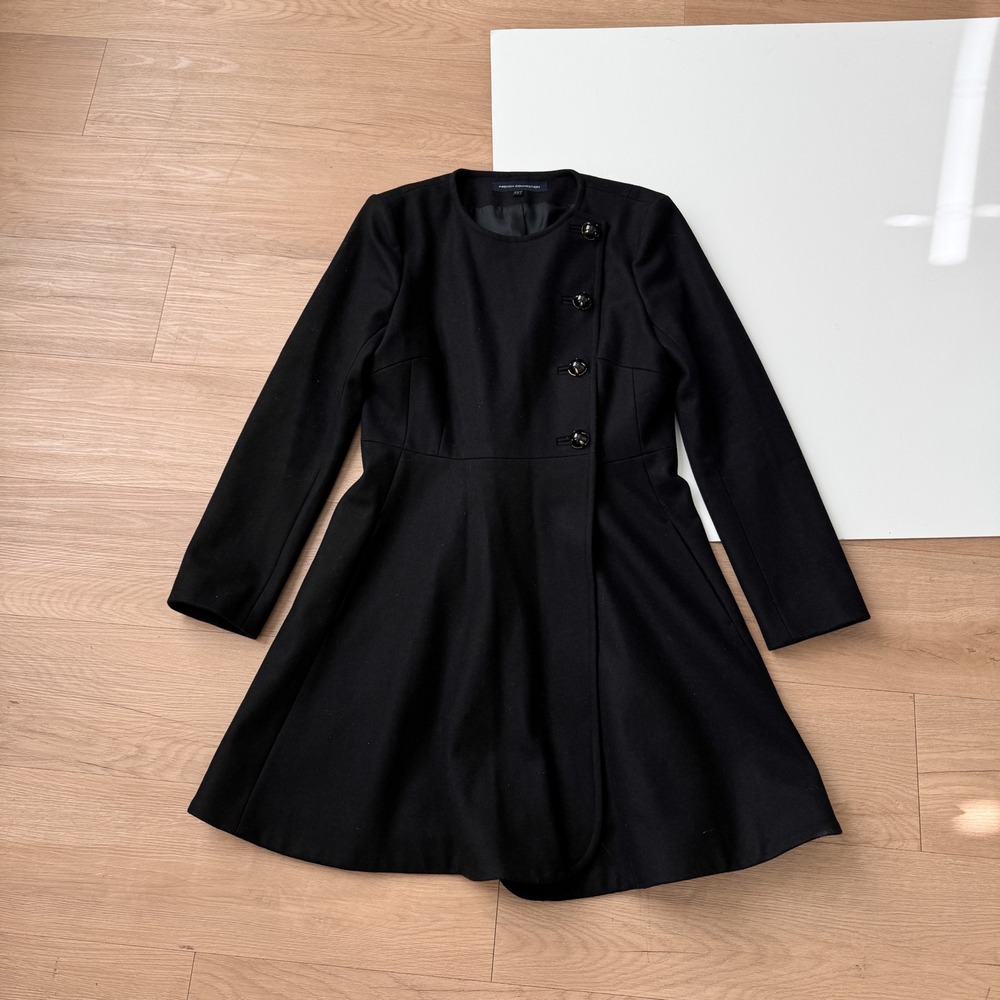 French Connection Black Wool Cashmere Blend Fit & Flare Coat Size 8 Old Money